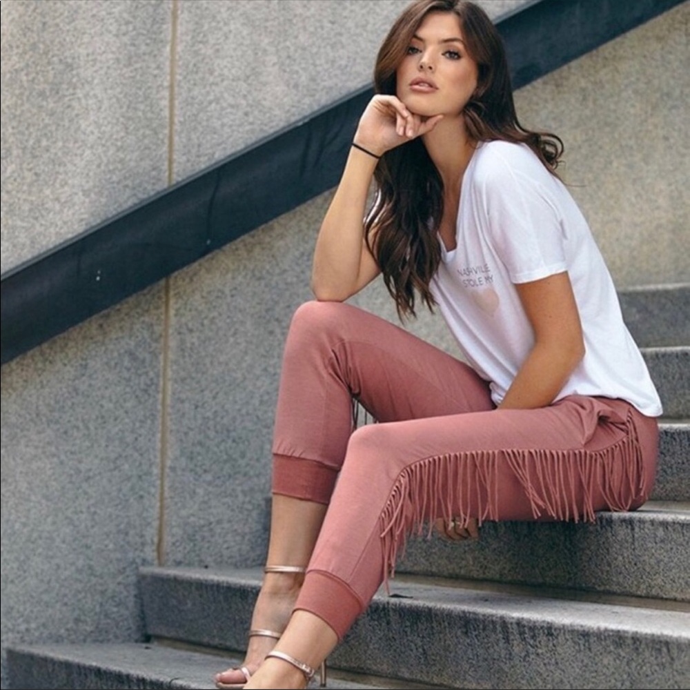 Kittenish fringe joggers